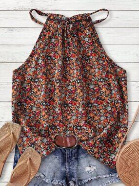 Multicolor Boho Women's Casual Ditsy Floral Backless Tie-Up Bowknot Crop Top